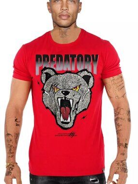 Avenue George V Paris T-shirt rhinestone Royal Wolf men’s Red Short sleeve M